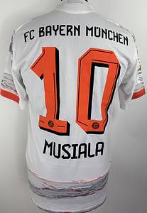 match issued football shirt FC Bayern 2025 - Original match-worn FC Bayern player shirt, No. 21, belonging to Jamal Musiala. Worn during a Bundesliga match in the 2025/2026 season. Status: AAB. Short-sleeve shirt; Size 6; Club crest and Adidas manufacturer logo applied; Sponsor 'T...', club name, player number, and player name applied in rubberized print; Back number height: 25 cm; Bundesliga patch and Allianz patch applied in rubberized print; 100% Polyester; Made in Thailand; The jersey comes from an employee of Bayern Munich. Condition: A - Bild 3