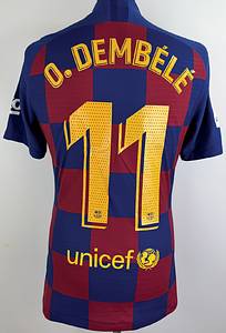 match issue football shirt fc barcelona - Original match issue FC Barcelona player shirt with the number 11. Prepared for a LaLiga match for Osmane Dembele in the 2019/2020 season. Status ABC short-sleeved shirt; size M, club crest and manufacturer's logo applied; chest sponsor, player name and number rubberized; LaLiga patch and sleeve sponsor rubberized; 100% polyester; Made in Thailand; Condition: A - Bild 3