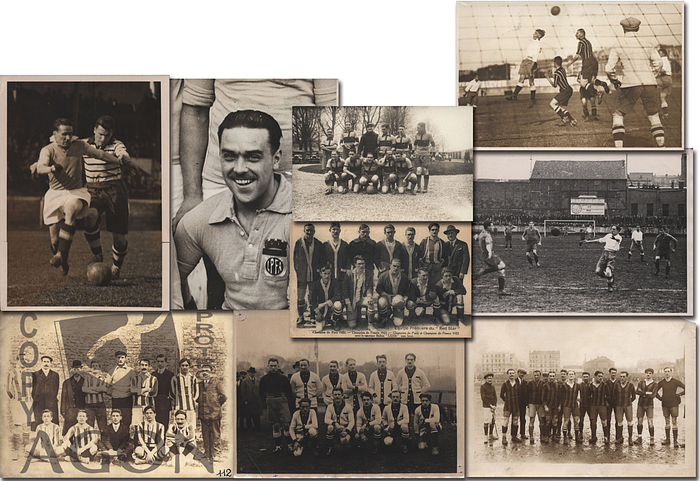 Paris, Red Star - Foto 1908-1938  | 9 Bildbelege (7 Pressefotos + 2 Postkarten)  des französischen Fußballvereins Red Star Paris mit Mannschaften und Spielszenen aus der Zeit von 1908 bis 1938, 17,5x12,5 + 13,5x9 cm