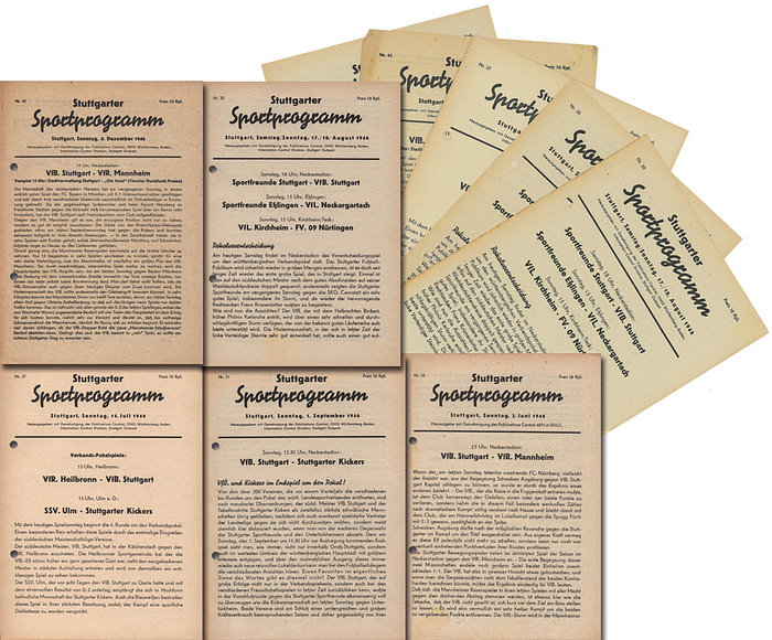 Programm 1946  | 10x Programmhefte "VfB Stuttgart" 1946. "Stuttgarter Sportprogramm" Nr. 22, 2x 27, 3x 30, 2x 31, 2x 45