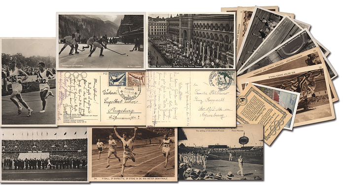 Postkarte OSS 1924 - 1936  | Postkartensammlung mit 13 verschiedenen Postkarten von den den Olympischen Spiele 1924 (1x); 1928 (5x), 1936 Winter (1x) und 6x Berlin 1936