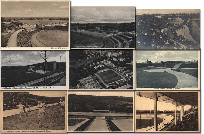 Postkarte 1923-1937  | 9 verschiedene deutsche Stadionpostkarten 1923- 1938