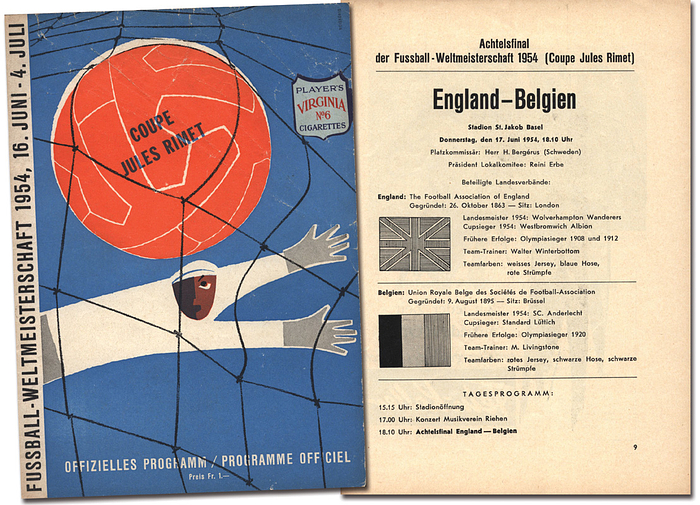 Programm WM 1954  | Fussball-Weltmeisterschaft 1954, 17.Juni 1954. Achtelfinale:  England - Belgien in Basel. (4:4). Offizielles Programm.