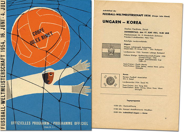 World Cup 1954. Programme Hungary v South Korea - Official programme group 2 Hungary v South Korea. Original, size 21x15cm, 32 pages with photos. -nice copy Condition: A-