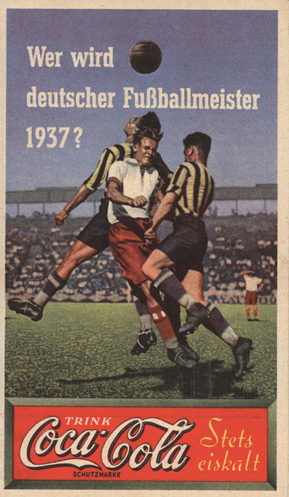 Coca-Cola 1937. German Football Advertising - Coca-Cola Advertising folder. German Football Championships 1937, „Wer wird deutscher Fußballmeister 1937?“ Broschur for collecting the results of the 1936/7 Championships. (GERMAN). 4 pages, 12,5x7,5 cm. Condition: A