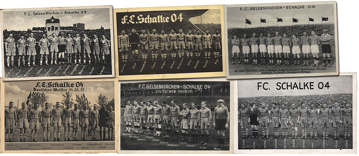 Schalke 04 - Postkarte 35-42  | 6 verschiedene original Mannschaftspostkarten von Schalke 04 aus der Zeit von 1933 bis 1942, je 14x9 bis 14,5x10,5 cm