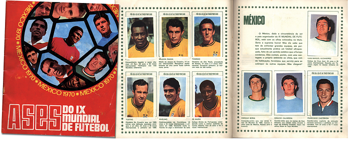  - World Cup 1970: Do IX mondial de Futebol Mexicoo 1970. 64 pages, 23 x 20 cm, softcover, 272 color collectible stickers (complete), Palirex, Lisbon 1970. --Very rare Portuguese "Ases" trading card album featuring portraits of players from all the teams. Condition: C