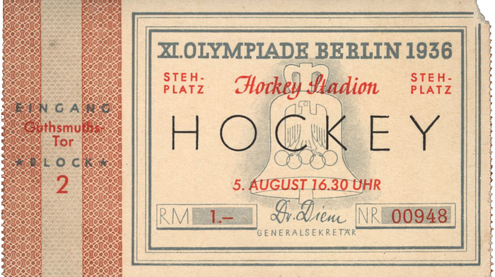  - Ticket Olympic Games 1936. Fieldhockey 5th august (Jpan v USA -1). 16.30, 10,5x6 cm Condition: B+