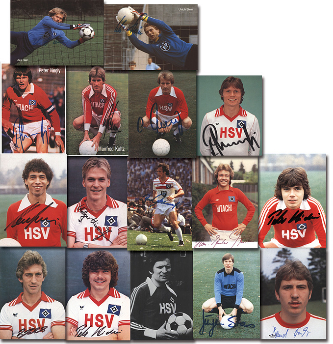 Sorry, no english description is available. ...  -  Condition: A-B.....Hamburger SV, dabei: Jakobs, 2x Hidien, Plücken, Stein, Kaltz, 2x Nogly, Hain, Wehmeyer, Hieronymus u.a.