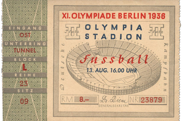  - Olympic Games 1936. Football Ticket 3rd place: Match Norway v Poland on August 13, 1936. Size 10x7 cm. Condition: A-