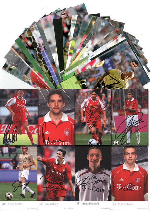 München,Bayern-AK 2000-2008  | 40 offizielle Autogrammkarten mit Spielern von Bayern München 2000 - 2008 mit original Signaturen der Spieler, unterschiedliche Größen