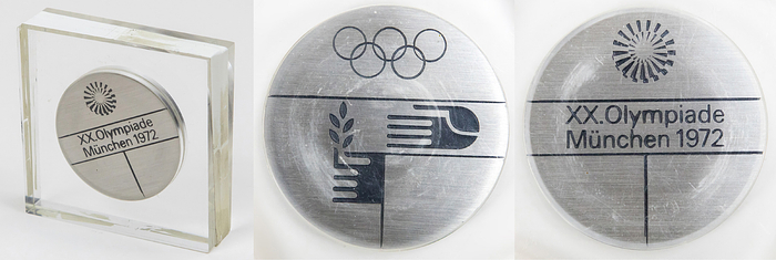  - Participation Medal: Olympic Games 1972. Munich. Stainless steel, size  4.9 cm, and 1.1cm thick . In original acrylic presentation case (usually missing). Condition: A-