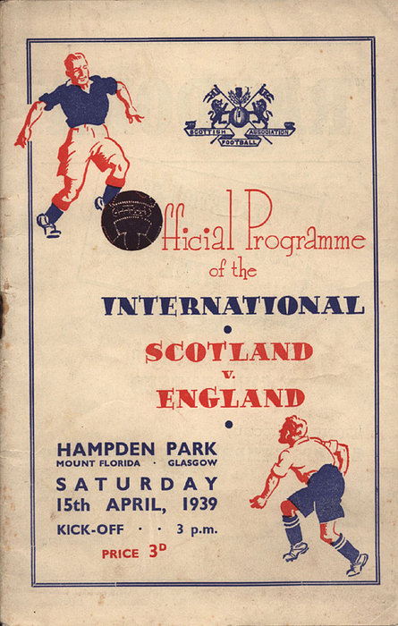  - Scotland v England, 15th april 1939. Hampden Park Glasgow. Official Programme. 40 pages. Softcover 21.5x14 cm. --Cover loose; staple rusty. Condition: C