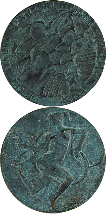 Teilnehmermedaille 1960  | XVII. Olympische Sommerspiele Rom 1960. Offizielle Teilnehmermedaille für Athleten. Bronze, 5,5 cm.