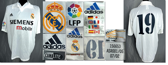 Madrid, Real - Trikot 2002  | Original match worn Real Madrid Spielertrikot mit der Nummer 19. Getragen von Esteban Cambiasso in einem Freundschaftsspiel in der Saison 2002/2003.Das Trikot stammt von einem ehemaligen Mitarbeiter des FC Bayern, der es im Rahmen in einer Begegnung zwischen dem FC Bayern und Real Madrid, persönlich erhalten hat.  Status ABA
