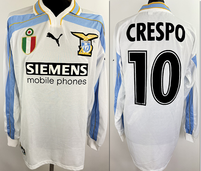 Rom,Lazio  - Trikot 2001  | Original match worn Lazio Rom Spielertrikot mit der Nummer 10 von Hernan Crespo. Getragen im Spiel gegen SSC Neapel am 07.01.2001 Trikot stammt aus der Sammlung von David Sesa. Tauschtrikot. Dieses Trikot war ein Ausstellungsstück in einem Schweizer Sportmuseum. Status:AAA.