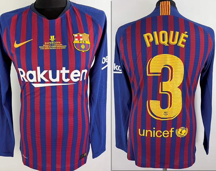 Barcelona,FC - Trikot 2018  | Original match issue FC Barcelona Spielertrikot mit der Nummer 3 von Gerard Piqué.Vorbereitet das Supercopa Finale am 12.08.2018 gegen FC-Sevilla. Status ABC