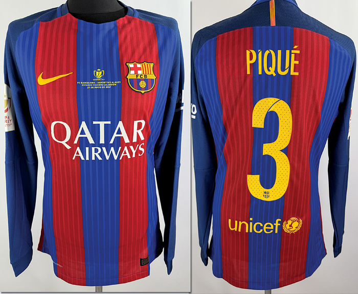 Barcelona,FC - Trikot 2017  | Original match issue FC Barcelona Spielertrikot mit der Nummer 3 von Gerard Piqué.Vorbereitet für  das Finale der Copa Del Rey am 27.05.2017 gegen FC-Sevilla. Status AAB