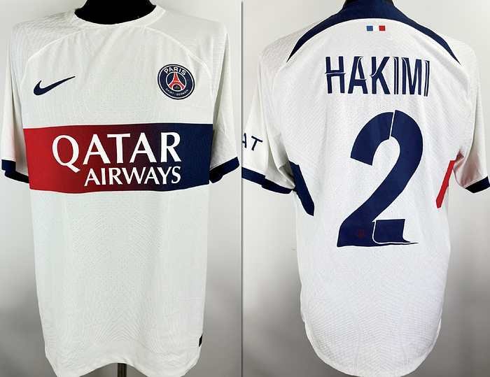 2Paris,St.Germain - Trikot 2024  | Original match worn Paris St. Germain  Spielertrikot mit der Nummer 2 von Achraf Hakimi.Getragen im Championsleague-Spiel gegen Borussia Dortmund am 1.05.2024.Trikot stammt aus der Sammlung einen ehemlaigen Mitarbeiters von Borussia Dortmund. Status AAB