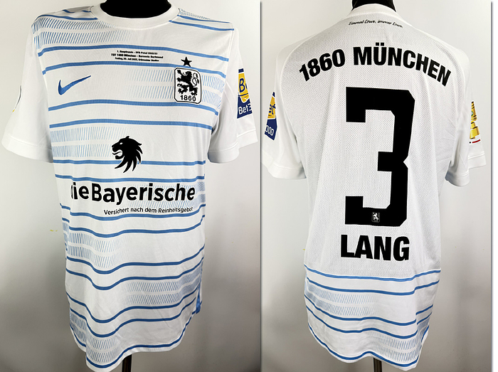 München,1860 - Trikot 2023  | Original match worn / issued 1860 München  Spielertrikot mit der Nummer 3.Getragen im DFB Pokalspiel gegen Borussia Dortmund am 29.07.2023. Trikot stammt aus der Sammlung einen ehemaligen Mitarbeiters von Borussia Dortmund. Status AAB