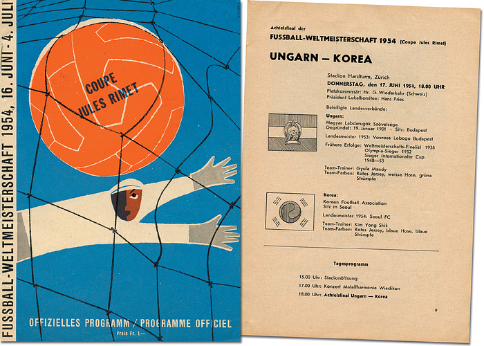 Programm WM 1954  | Fussball-Weltmeisterschaft 1954, 17.Juni 1954. Spiel Gruppe 2:  Ungarn - Südkorea in Zürich.