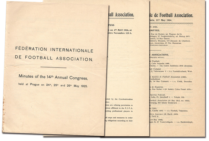 FIFA-Congress 1925  | FIFA. Minutes of the 14th Annual Congress held at Prague on 24th, 25th and 26th May 1925.