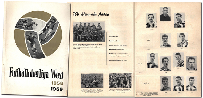 Sorry, no english description is available. ...  - 36 Seiten, 20,5x30cm, Karton, 250 von 304 S/W-Fotosammelbilder, 1958. Condition: C.....Sehr seltenes Album ohne Herstellerangabe, die S/W-Bilder (3,5x5,3 + 10x7,5 cm) führen ebenfalls keinen Herstellernamen. Die großformatigen Mannschaftsbilder (10x7,5 cm) konnte man nicht in Tüten erwerben, diese lagen dem Album kostenlos bei (Angabe auf der Rückseite der großen Bilder).  --Einband mit kleiner Fehlstelle. Der damalige Besitzer dieses Albums hat von allen Bilder den weißen Rand abgeschnitten! Sonst sind die Bilder alle in gutem Zustand. Auf den hinter acht Seiten wurden die Bilder mit selbstgefertigen Klebstoff eingeklebt, as dazu geführt hat das der Klebstoff am Rand der Bilder zu sehen ist, aber braun verfärbt ist. Die Bilder sind in diesem Bereich ebenfalls gut erhalten. Komplett ist dieses Album kaum zu finden!!