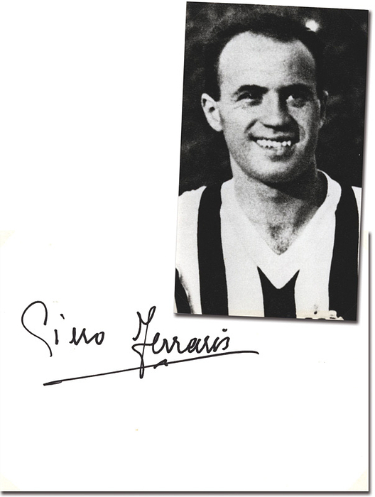 Ferraris, Pietro  | (1907-1982) Karteikarte mit Originalsignatur von Pietro Ferraris. Italienischer Fußball Weltmeister 1934+1938. 15 x 10,5cm.