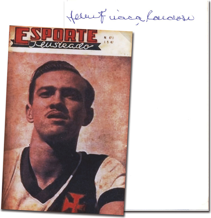  - World Cup 1950: B/w repro photo of Brazilian Vize World Cup winner  1950. Back side with original autograph of Albino Friaca Cardosa. 15x10 cm. Condition: A