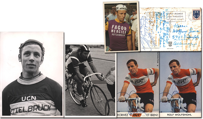 Wolfshohl, Rolf  | (1938-2024) 2 Autogrammkarten und eine Postkarte jeweils mit original Signatur vom Radweltmeister (Cyclo-Cross) Rolf Wolfshohl (GER). 14x9cm.