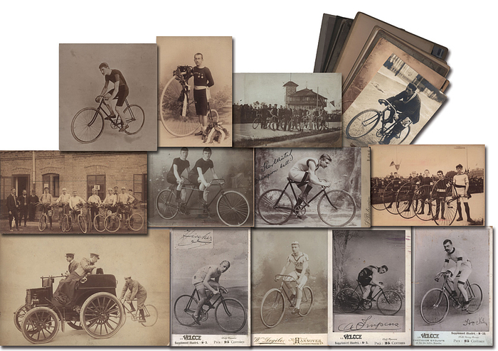 Radsportfotos 1883-1902  | 30 origianal Fotos aus der Zeit von 1883 - 1902 von Radsportstars oder Radsportveranstaltungen. 22x16 cm bis 10,5x8,5 cm