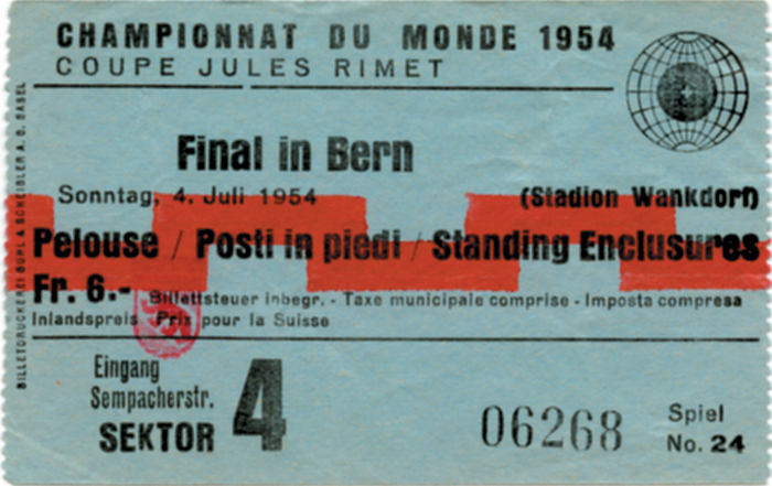 Eintrittskarte WM1954  | Finale in Bern, 4.Juli 1954, (Deutschland - Ungarn 3:2). 9,5x6cm.