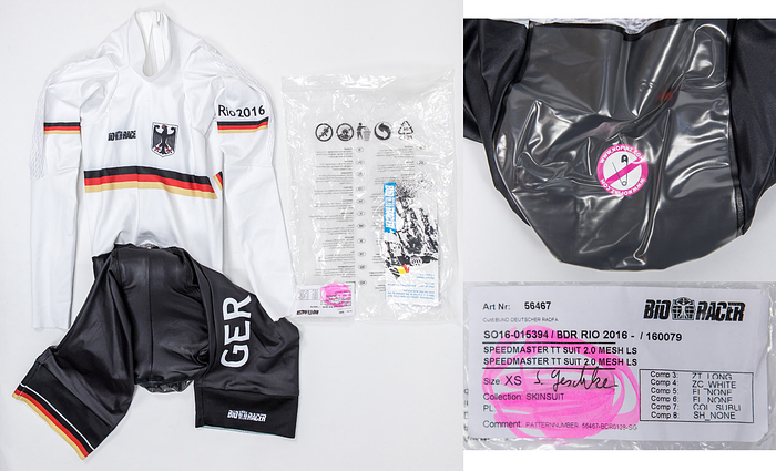 Radsporttrikot - 2016 Olympia Geschke  | Original Radrennanzug der deutschen Olympiamannschaft 2016 von Simon Geschke (GER) für die Olympischen Spiele Rio 2016. Ungetragen mit orignal Verpackung. Reisverschluss, Popolsterung. Größe "XS".