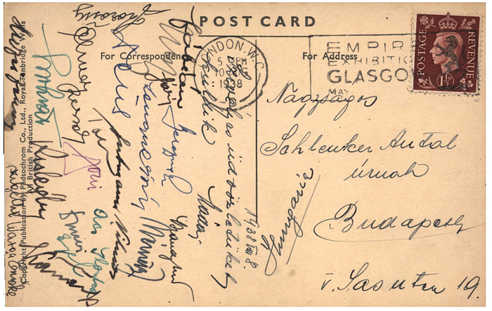 Ungarn Wasserball OSS1936  | Original Postkarte von der ungarischen Wasserball - Mannschaft von den Europameisterschaften 1938 mit 20 original Signaturen der Spieler. Diese Mannschaft gewann bei den Olympischen Spiele Berlin 1936 die Goldmedaille im  Wasserball, 14x9 cm