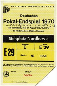 Eintrittskarte P1970  | Deutsches Pokal-Endspiel 1970: Offenbacher Kickers - 1.FC Köln (2:1) am 29.8. im Niedersachsen-Stadion Hannover. 15x10cm. - Bild 2