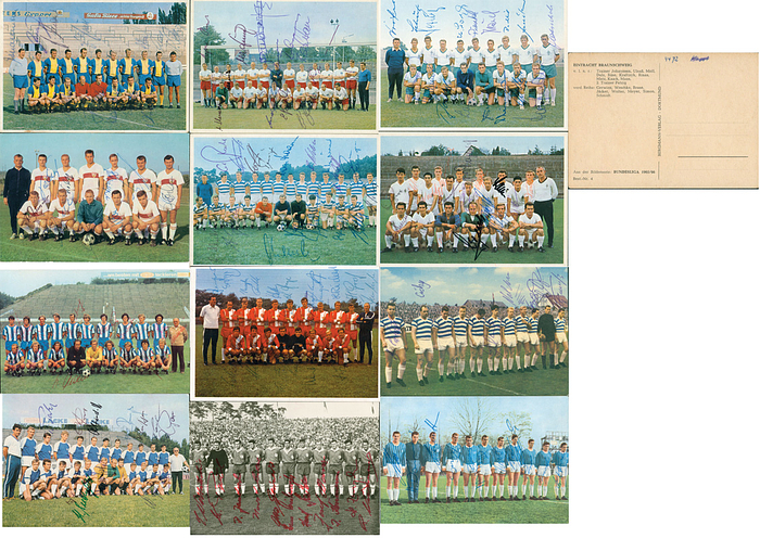 Sorry, no english description is available. ...  -  Condition: B-C.....Mannschaftsfotos der Bundesligateams 1965/66 mit weißem Rand. Karlsruher SC 2x vorhanden, einmal als Varinate ohne weißem Rand!  --alle Karten mit Kleberresten auf der Rückseite.