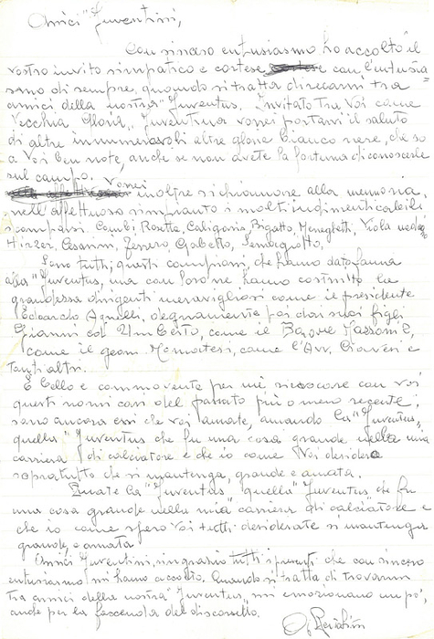 Bertolini, Luigi  | (1904-1977) Handschriftlicher Brief von Luigi "Gino" Bertolini mit original Signatur. Fußball - Weltmeister 1934 mit Italien. 31x21 cm