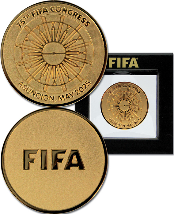 FIFA Congress 2025 Asucion Participation medal - Gold-plated commemorative medal for the 75th FIFA Congress, Asunción, May 2025. 5 cm. In original case. Condition: A