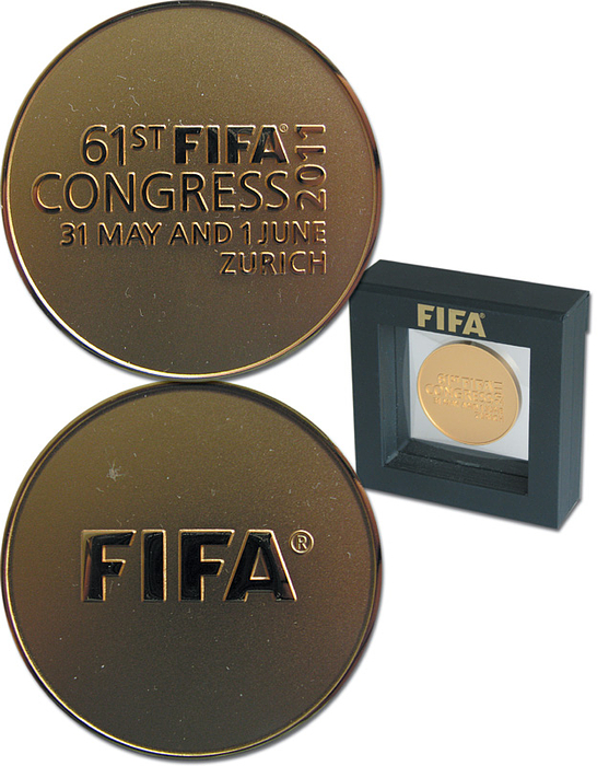 FIFA Congress 2011 Participation Medal - FIFA Participation Medal "61st FIFA Congress Zürich 31 May and 1 June 2011". Gilded bronze, 5 cm. Condition: A