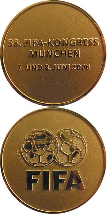 FIFA-Medaille 2006  | Vergoldete Teilnehmermedaille „56 FIFA-Kongress München 2006", vergoldet 5cm.
