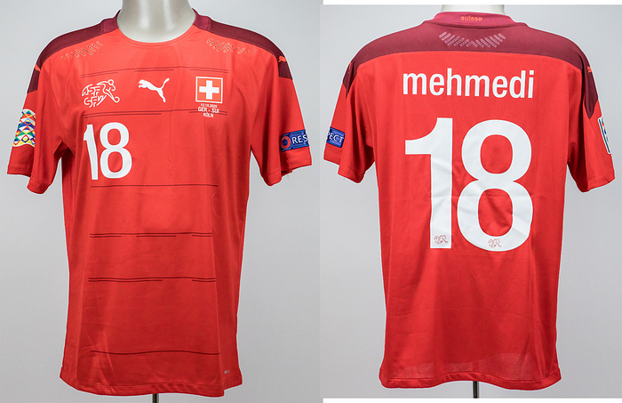 Schweiz - Trikot 2020  | Original match worn / issued Spielertrikot von der Schweiz mit der Rückennummer 18. Getragen vom Mehmedi 13.10.2020 in Köln im Gruppenspiel der Nations League gegen Deutschland. Status:AAB.