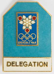  - Olympic Winter Games 1968: Official participation badge: "Grenoble 1968 - Delegation", bronze, multicolored enamels, 4,9x3,5 cm, Arthus Bertrand Paris. Condition: A- - Bild 2