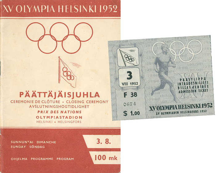 Programm OSS1952  | XV Olympia Helsinki 1952. Closing Ceremony. 3.8. Programm und Ticket