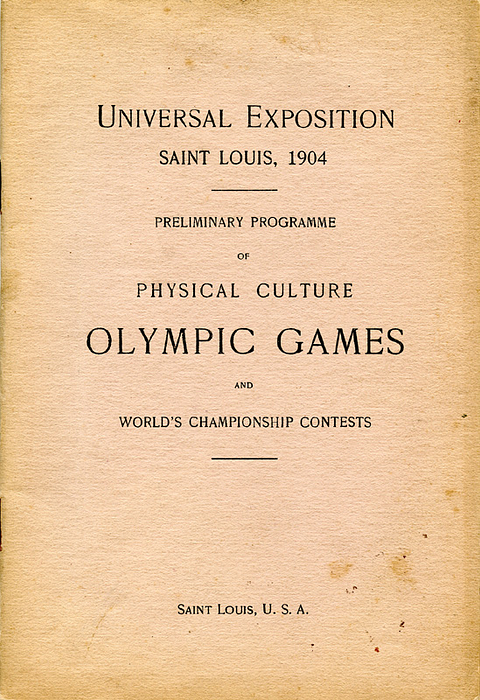Olympic Games 1904. General programme - Programm of Olympic Games and World Championship Contests.  Universal Exposition Saint Louis 1904. 80 pages, 23x15 cm, cardboard, Saint Louis (1904).. Extremely rare official programme of the Olympic Games in St. Louis 1904. They took place during the World Exhibition in St. Louis 1904. Contianing rules and prizes of all events. Nice copy! Condition: C