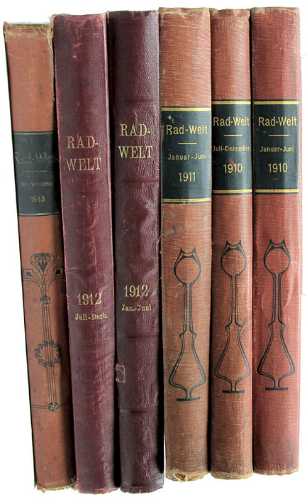 Radwelt 1910-1913  | Radwelt 1910-1913. Zeitschrift für die Gesamt-Interessen des Radfahrens und des Karaftfahrwesens. Konvolut von 4 Jahrgängen: 1910-1913.