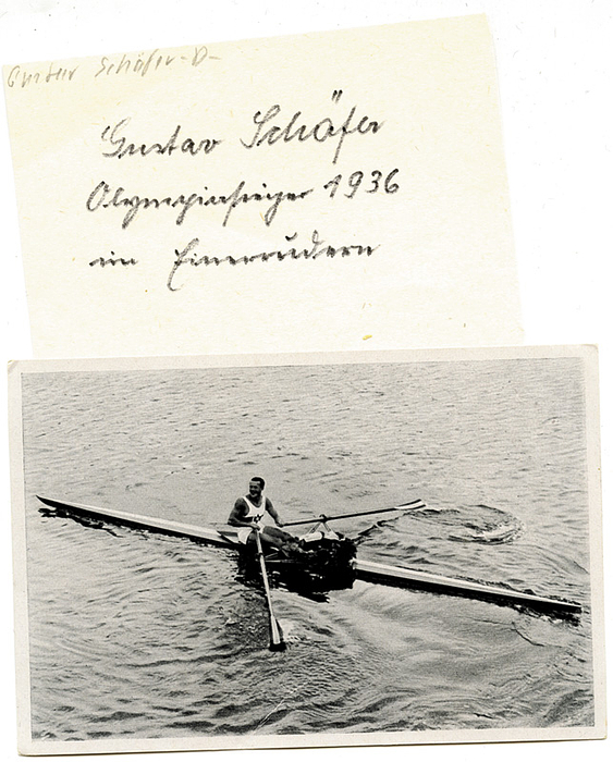 Sorry, no english description is available. ... Autograph Olympic Games 1936 rowing. Germany -  Condition: A.....Dabei Sammelbild.