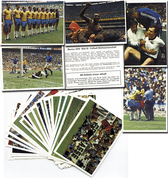 Sammelbilder-Rhein.Braunk, Pohlmann u.a. | 48 verschiedene Sammelbilder von "Rheinischer Braunkohle" aus der Serie "Mexico 1970. 9.Fußball-Weltmeisterschaft" mit vier Pele - Bildern. Komplette Serie! Ungeklebt!.