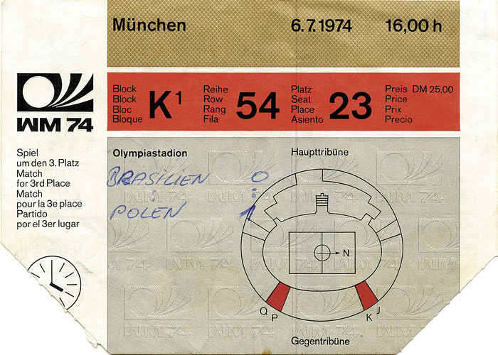 Spiel um den dritten Platz: Polen - Brasilien im Münchener Olympiastadion am 6. Juli 1974. 15x10 cm.
