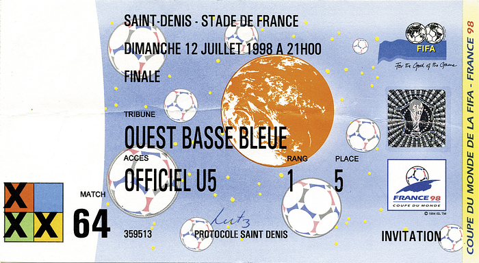 World Cup Ticket 1998. Final France vs Brazil