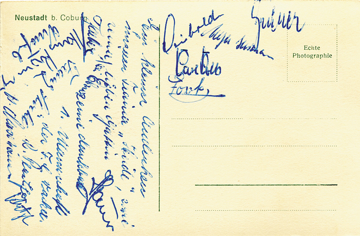 Bauer, Hans  | (1927-1997) Originalsignatur von Hans Bauer (Fußball -Weltmeister 1954, 5 A-LS von 1951-58 (FC Bayern München; Wacker München) auf einer Postkarte der 1.Mannschaft von Wacker München ca. 1947. 14x9 cm.